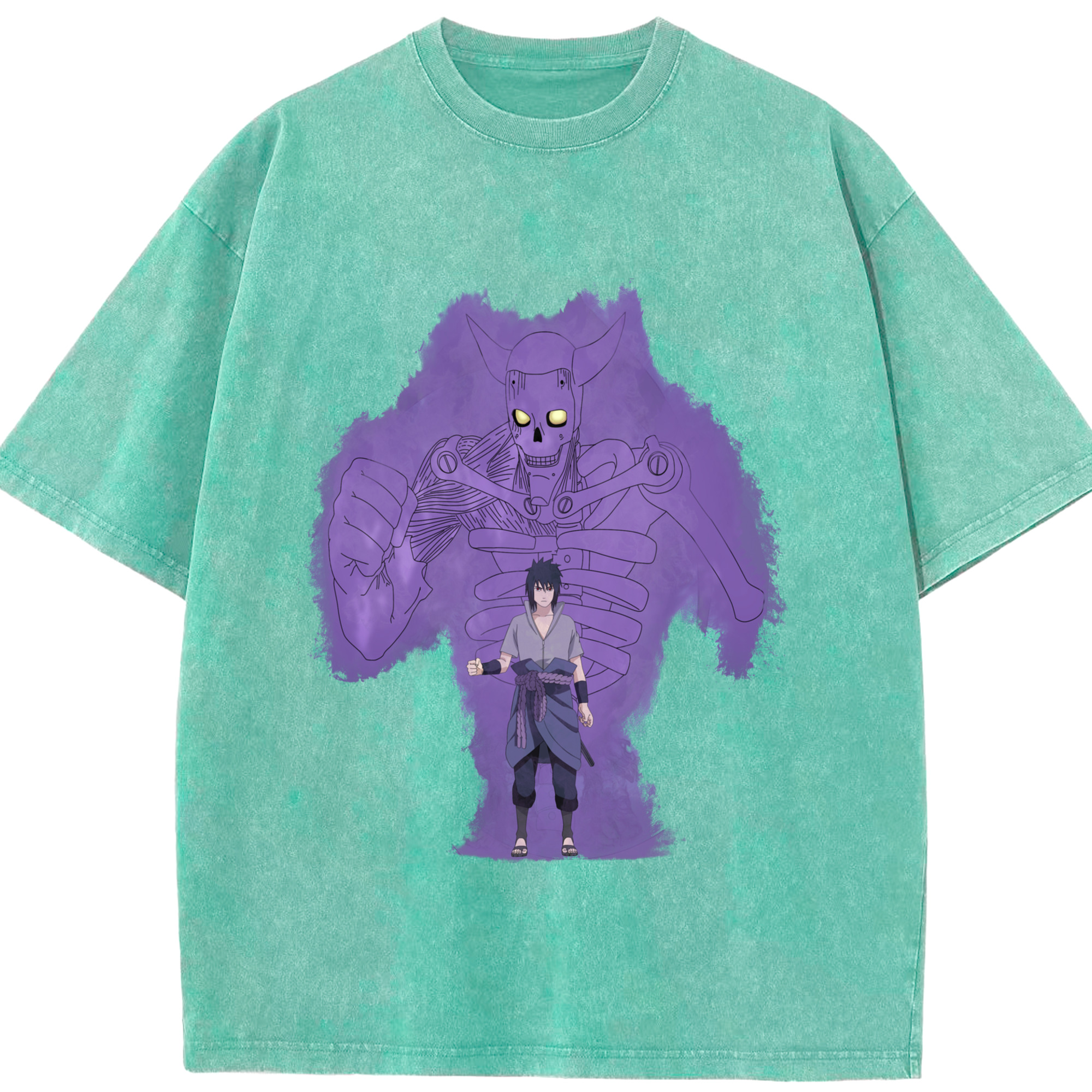 （画像用） NARUTO -ナルト- うちは サスケ Uchiha Sasuke 綿100% ヴィンテージ風 半袖Tシャツ（フロントプリント）